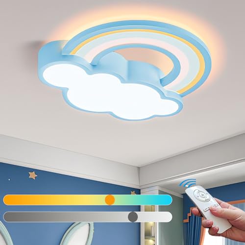 LED Deckenleuchte mit Fernbedienung Kinderzimmer Dimmbar Wolken Regenbogen Deckenlampe Junge Mädchen Nachtlicht Decke Wolke Lampe für Babyzimmer Schlafzimmer Wohnzimmer 3000K-6000K Deckenbeleuchtung von KZT