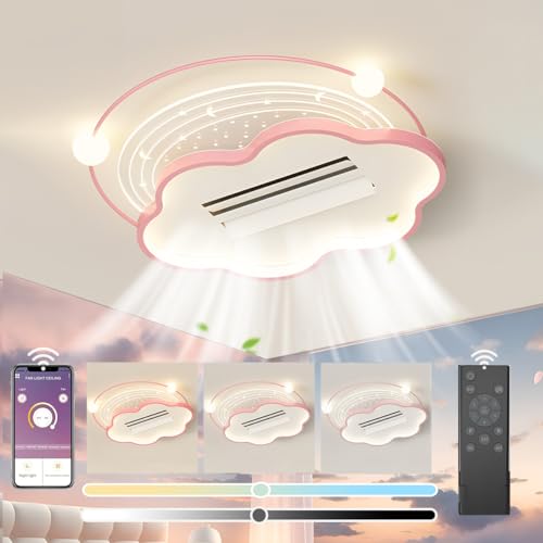 LED Kinderzimmer Ventilator Deckenlampe Blattloser Leise Deckenventilator mit Beleuchtung Modern Wolke Fan Deckenleuchte Dimmbar mit Fernbedienung Lüfter Licht für Kinder Jungen Mädchen Zimmer (Rosa) von KZT