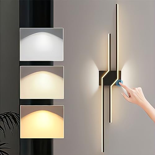 80CM Wandlampe Innen LED Wandleuchte mit Touch Schalter Moderne Dimmbare Nachttischlampe 24W Up Down Flurlampe Lange Wandbeleuchtung für Treppen Wohnzimmer Kinderzimmer Schlafzimmer Innenleuchte von KZT