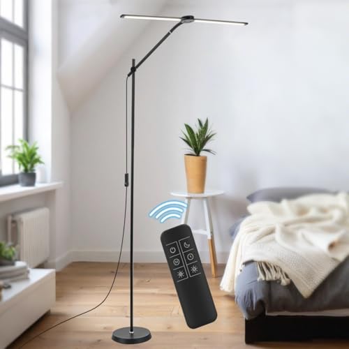 LED Stehlampe 24W Dimmbar Stehleuchte mit Fernbedienung und Schalter 360° Drehbare Stehlampe mit Doppelkopf Schwanenhals, 3000K-6000K, mit Memory-Funktion, für Wohnzimmer Büro Arbeitszimmer, Schwarz LED Stehlampe 24W Dimmbar Stehleuchte mit Fernbedienung und Schalter 360° Drehbare Stehlampe mit Doppelkopf Schwanenhals, 3000K-6000K, mit Memory-Funktion, für Wohnzimmer Büro Arbeitszimmer, Schwarz von KZT