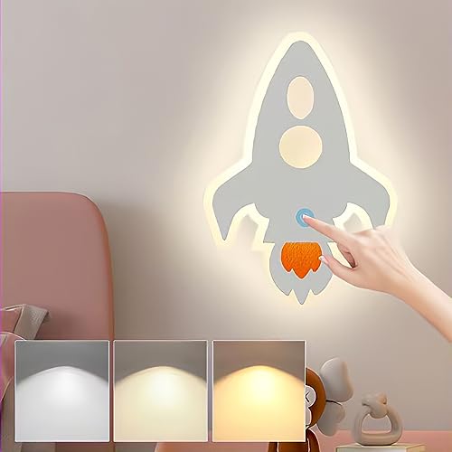 LED Wandlampe Kinderzimmer mit Schalter Dimmbar Wandleuchte mit Touch Control Rakete Nachtlicht Junge Mädchen Wandbeleuchtung Kinder Schlafzimmer Nachttischlampe für Babyzimmer Flurlampe Dekor von KZT