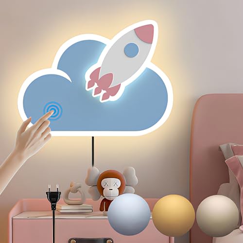 LED Wandlampe mit Touch Schalter Dimmbar Kinder Wolke Wandleuchte mit Stecker Kinderzimmer Nachttischlampe Junge Mädchen Cartoon Wandlicht Acryl Wandbeleuchtung für Schlafzimmer Wohnzimmer Leselampe von KZT