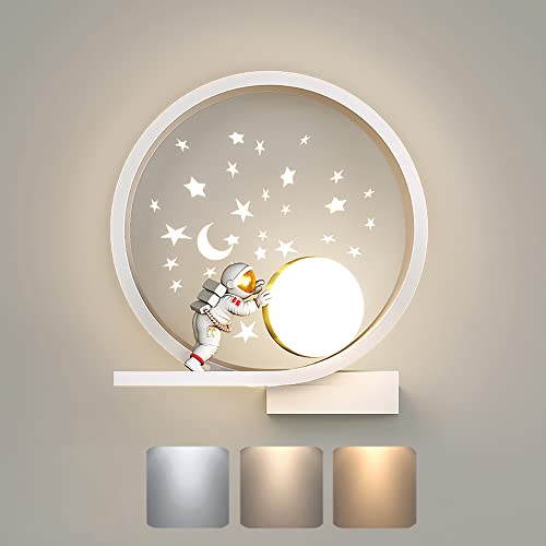 LED Wandleuchte Dimmbar Kinderzimmer Nachttischlampe Modern Rund Schlafzimmer Wandlampe Kreativ Sternenhimme Astronaut Junge Mädchen Kinder Raumlampe 12W Innen Wandbeleuchtung Wohnzimmer Nachtlicht, B von KZT