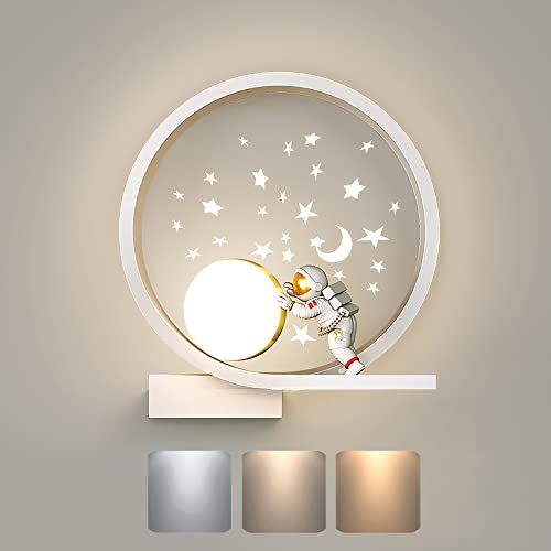 LED Wandleuchte Dimmbar Kinderzimmer Nachttischlampe Modern Rund Schlafzimmer Wandlampe Kreativ Sternenhimme Astronaut Junge Mädchen Kinder Raumlampe 12W Innen Wandbeleuchtung Wohnzimmer Nachtlicht, A von KZT