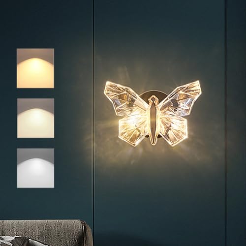 LED Wandleuchte Dimmbar Wandlampe Acryl Kristall Wandlicht Modern Innen Nachtlicht Schmetterling Wandbeleuchtung Nachttischlampe für Schlafzimmer Wohnzimmer Kinderzimmer Flur Arbeitszimmer Leseleuchte von KZT