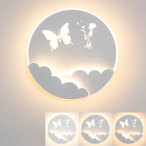 LED Wandleuchte Kinderzimmer Dimmbare Wandlampe Schmetterling Dekorative Nachtlicht 18W Weiß Runde Nachttischlampe Moderne Wandlicht aus Eisen für Jungen Mädchen Wohnzimmer Schlafzimmer Babyzimmer von KZT