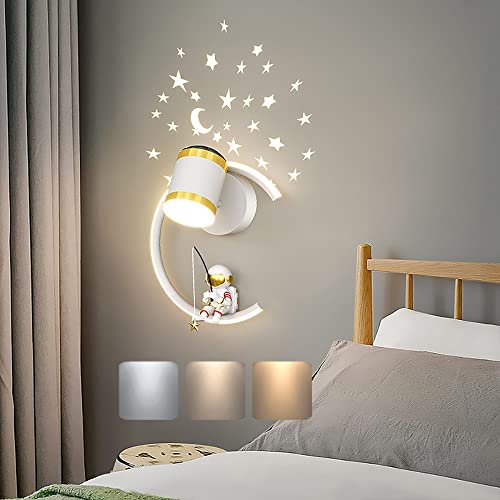 LED Wandleuchte mit Spotlight Dimmbar Schlafzimmer Wandlampe Modern Kinderzimmer Nachttischlampe ternenhimme Astronaut Junge Mädchen Raumlampe 12W Kinder Nachtlicht Innen Wohnzimmer Wandbeleuchtung, B von KZT