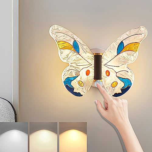 LED Wandleuchte mit Touch Schalter Kinder Dimmbar Wandlampe Modern Innen Nachttischlampe Junge Mädchen Nachtlicht für Kinderzimmer Schlafzimmer Wohnzimmer Hotel Schmetterling Wandbeleuchtung von KZT