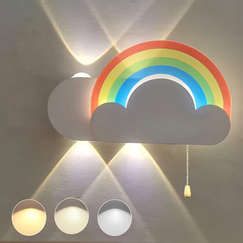 LED Wandleuchte mit Zugschalter Wolken Regenbogen Wandlampe Jungen Mädchen Kinderzimmer Dimmbar Nachttischlampe Kinder Nachtlicht für Schlafzimmer Wohnzimmer Babyzimmer Hotel Wandbeleuchtung von KZT