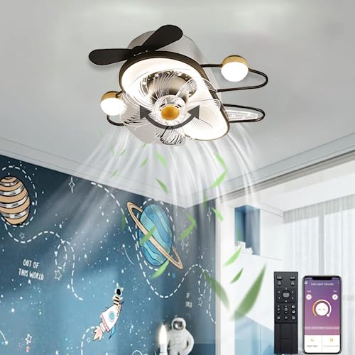 Leise Deckenventilator mit Beleuchtung Modern Kinderzimmer Ventilator Deckenleuchte mit Fernbedienung LED Dimmbar Fan Deckenlampe 360° Drehbare Lüfter Licht für Kinder Jungen Mädchen Schlafzimmer von KZT