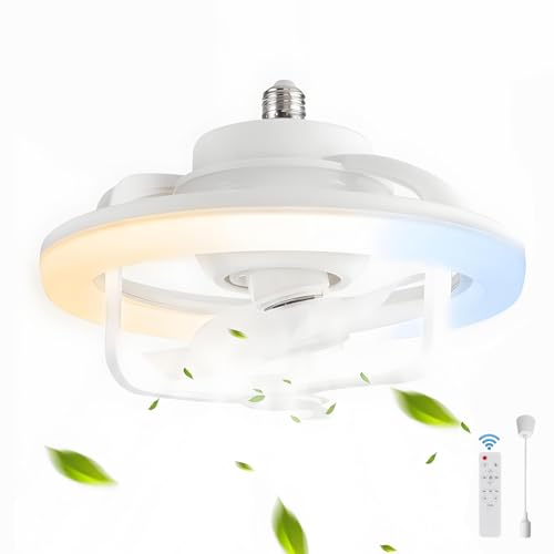 Leise Deckenventilator mit Beleuchtung und Fernbedienung E27 Sockelventilator Moderner LED Deckenleuchte 180° Rotation mit RGB-Modus Licht 3 Geschwindigkeiten Ventilator für Wohnzimmer Schlafzimmer von KZT