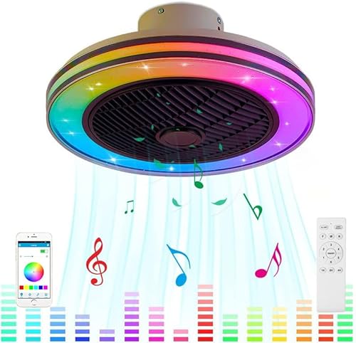 Leise LED Deckenventilator Mit Beleuchtung und Bluetooth Lautsprecher RGB Musik Ventilator RGB Deckenleuchte Mit Fernbedienung Dimmbare Fan Deckenlampe für Schlafzimmer Kinderzimmer Lampe Lüfter Licht von KZT