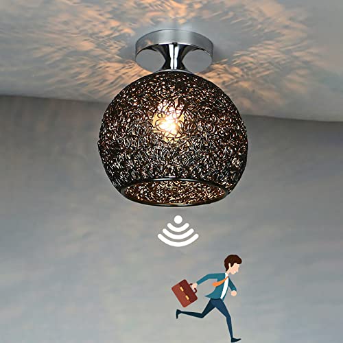 Modern LED Deckenleuchte mit Bewegungssensor Retro E27 Deckenlampe Radar Sensor Licht Metall Käfig Flurleuchte 12W 3000K Warmweiß Deckenbeleuchtung für Wohnzimmer Treppe Balkon Küche Garage Badlampe von KZT