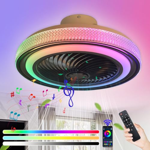 RGB Deckenventilator mit Beleuchtung und Fernbedienung LED Fan Deckenleuchte mit Bluetooth Lautsprecher Dimmbare Leise Deckenlampe mit Ventilator für Wohnzimmer Schlafzimmer Kinderzimmer Lüfter Licht von KZT