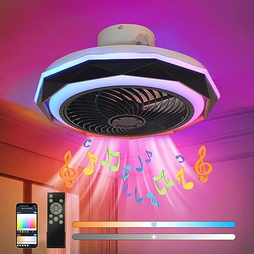 RGB Musik Deckenventilator Mit Beleuchtung Und Bluetooth Lautsprecher LED Leise Deckenleuchte mit Ventilator Fernbedienung Dimmbare Fan Deckenlampe für Schlafzimmer Kinderzimmer Lampe Lüfter Licht von KZT