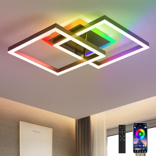 Smart LED Deckenleuchte Dimmbare RGB Farbwechsel Deckenlampe mit Fernbedienung App Steuerung Wohnzimmerlampe Modern 40W Geometrisch Deckenleuchten mit Backlight für Wohnzimmer Schlafzimmer Küche von KZT