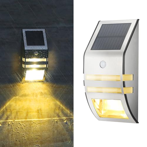 Solar Wandleuchte mit Bewegungsmelder Aussen LED Solarleuchten 3000K Warmweiß Außenwandleuchte IP65 Wasserdicht Wandlampe Solarlampen für Garage Gärten Balkon Zaun Hof Terrasse Sicherheitswandleuchte von KZT