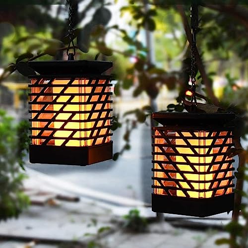 KZT Solarlampen Außen 2 Stücke Hängend Solar Laternen mit Realistische Flammeneffekte IP65 Wasserdicht Gartenleuchte Gartendeko Flammenlicht für Hof Halloween Balkon Weg Terrase Solarleuchten von KZT