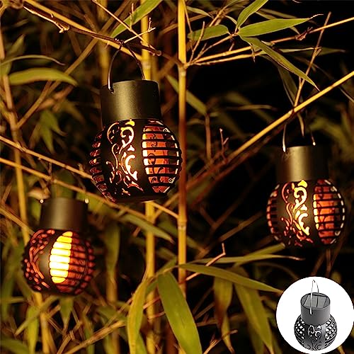 KZT Solarlampen Außen Hängend 6 Stücke Solar Flammenlicht IP65 Wasserdicht Solarleuchten Gartendeko Solar Laternen Flammenlampe für Hof Halloween Balkon Terrasse Weg Gartenleuchten Flammeneffekte von KZT