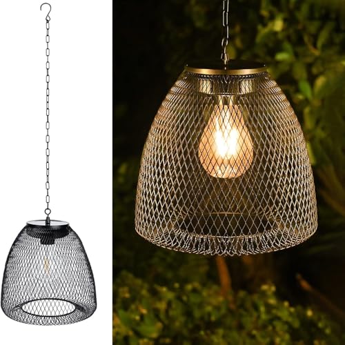 KZT Solarlampen für Außen Solar Hängelampe IP44 Wasserdicht Metall Solarleuchten Garten Deko Solar Laterne LED Warmweiß Vintage Hängeleuchte für Draußen Balkon Camping Rasen Terrasse Außenleuchten von KZT