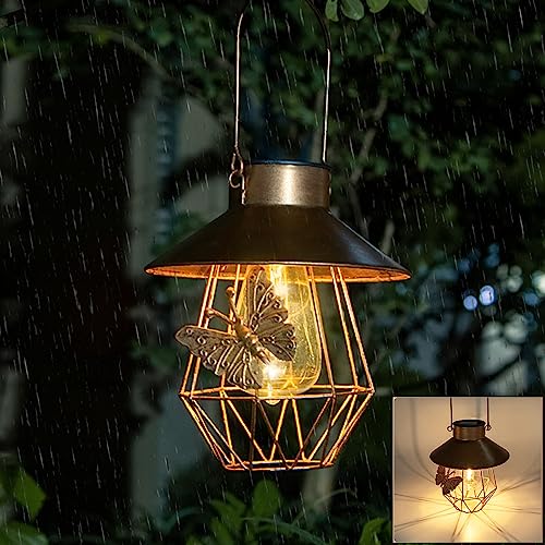Solarlaterne für Außen LED Vintage Metall Laternen für Draußen Wasserdicht Gartenleuchte Solarlampe Hängend Outdoor Balkon Deko für Garten Gehweg Patio Terrasse Veranda Rasen Landschaftsbeleuchtung von KZT