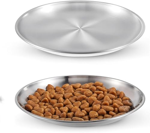 2er Set Katzennapf Flach Edelstahl, 14 cm Futterschale Katze für Katzen mit Breiten Schnurrhaaren Katzenteller Futternapf Katze Fressnapf Flache Katzennäpfe Fallsicher für Kleine Hunde, Katzen von KZXCVS