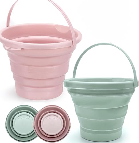 KZXCVS 2 Set Falteimer 5 Liter,Putzeimer 5l Faltbarer Eimer Putzeimer Falteimer Eimer Sandspielzeug Faltbar Reise Silikon Faltbarer Sandeimer für Kinder, Bucket für Haus Strand Camping Angeln Reisen von KZXCVS