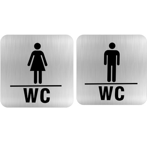 KZXCVS WC-Schild Selbstklebend 2 Stück - Edelstahl Toilettenschilder Damen/Herren mit Klebepad, Wetterfeste Türschilder für Innen/Außen (Gästebad/Hotel/Büro), 12cm, Spritzwassergeschützt von KZXCVS