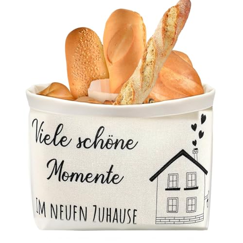 KZXCVS Viele schöne Momente IM NEUEN ZUHAUSE Geschenk Einzugsgeschenk Haus Wohnung Brotkorb,Geschenk zum Einzug - Bio-Baumwolle Wohnglück Korb Nachhaltiger Stoffkorb mit Wohnungseinweihung Brotkorb von KZXCVS