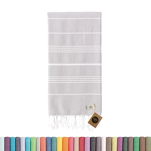 Product Image KZY London Großes Türkisches Pestemal Strandtuch Das Traditionéll Hamamtuch Badetuch Saunatuch Duschtuch Spa Sport Yoga Reisen 100% Baumwolle XXL Vorgewaschen 100 x 180 cm (Grau) von KZY LONDON