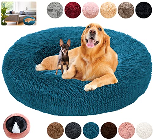 Hundebett Rund Hundesofa Beruhigende Flauschig Donut,Bequemes Wärme Hundekissen Katzenbett Waschbar,12 Farben Verfügbar mit Reißverschluss,Leicht zu Zerlegen-Cyan||L-70cm/27.5in von KZhanmy