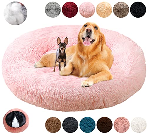 Hundebett Rund Hundesofa Beruhigende Flauschig Donut,Bequemes Wärme Hundekissen Katzenbett Waschbar,12 Farben Verfügbar mit Reißverschluss,Leicht zu Zerlegen-Light Pink||XS-40cm/16in von KZhanmy
