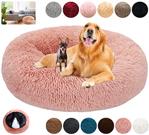 KZhanmy Hundebett Rund Hundesofa Beruhigende Flauschig Donut,Bequemes Wärme Hundekissen Katzenbett Waschbar,12 Farben Verfügbar mit Reißverschluss,Leicht zu Zerlegen-Pink||M-60cm/23.6in von KZhanmy