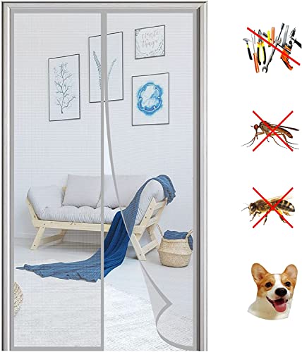 KZhanmy Magnet Fliegengitter Tür Insektenschutz,Magnetisches Moskitonetz, Automatisch Geschlossen, Anti-Moskito-Vorhang für Balkontür und Terrassentür.-Gray-A|| 135x225cm(53x88inch) von KZhanmy