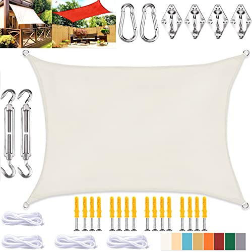 Sonnensegel Rechteckig Wasserdicht Sonnenschutz, UV Schutz Wetterbeständig Polyester Segel mit befestigungen, für Garten Terrasse Camping- Cream|| 2x3m(6.5x10ft) von KZhanmy