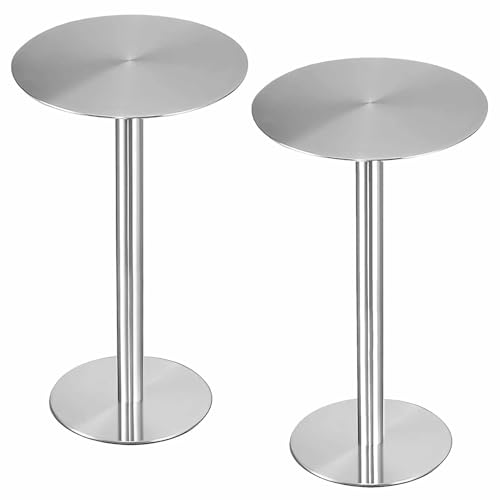 Bar Höhe Tische 2er Set, Kleiner Cocktailtisch Edelstahl Runder Bistrotisch für Display-Party, 40-60cm Tischplatte, 105cm H von KaBuea