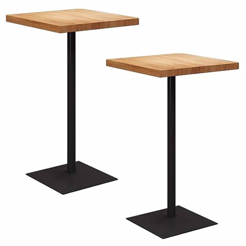 Bartisch 2er-Set, Kleiner Esstisch in der Küche, Pub-Cocktailtisch mit Holzplatte für Wohnzimmerparty, stabiles schwarzes Metallgestell, 105 cm H von KaBuea