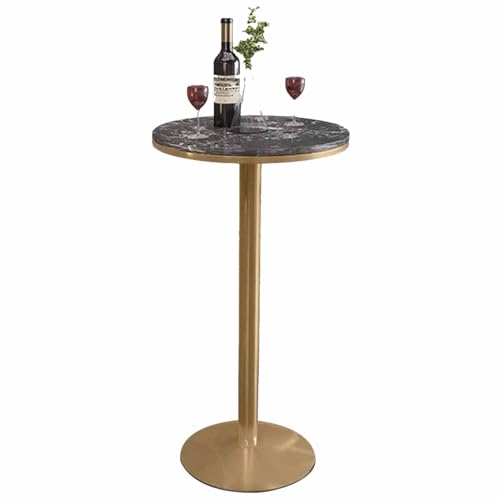 Hoher Tisch Kleiner Cocktailtisch mit runder Platte Gold Metallbein und Basis Hoher Beistelltisch für Home Pub Trinktisch (55x55x105cm) von KaBuea