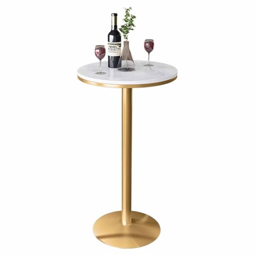 Hoher Tisch Kleiner Cocktailtisch mit runder Platte Gold Metallbein und Basis Hoher Beistelltisch für Home Pub Trinktisch (55x55x105cm) von KaBuea