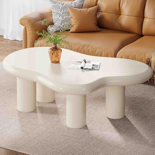 KaBuea Couchtisch, unregelmäßiger cremeweißer Teeschreibtisch in der Mitte für Wohnzimmer, Schlafzimmer, Home Office, einfache Montage von KaBuea