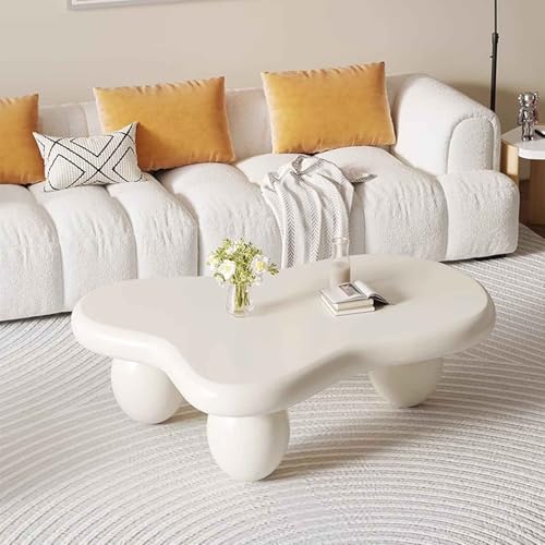 KaBuea Couchtisch 100cm Wolkenform niedriger Mitteltisch Niedlicher unregelmäßiger Indoor-Teetisch mit 3 Kugelbeinen für das Wohnzimmer auf kleinem Raum von KaBuea