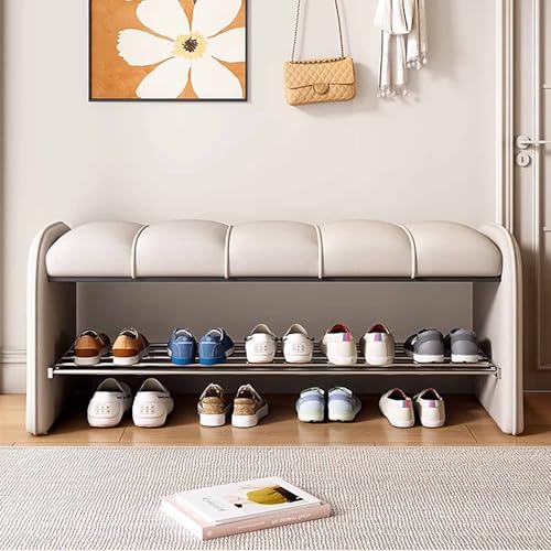 KaBuea Gepolsterte Eingangsbank, Bankhocker am Bettende, Ottomane im Schlafzimmer mit gepolstertem Sitz und Schuhregal aus Metall von KaBuea