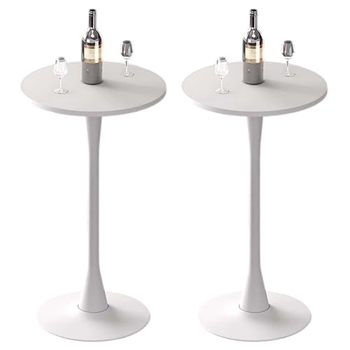 KaBuea MDF Cocktailtische mit runder Platte, 2er-Set, Nicht verstellbar (41,3 Zoll Höhe) Bar Pub Tisch Metallbein und Gestell (weiß) von KaBuea