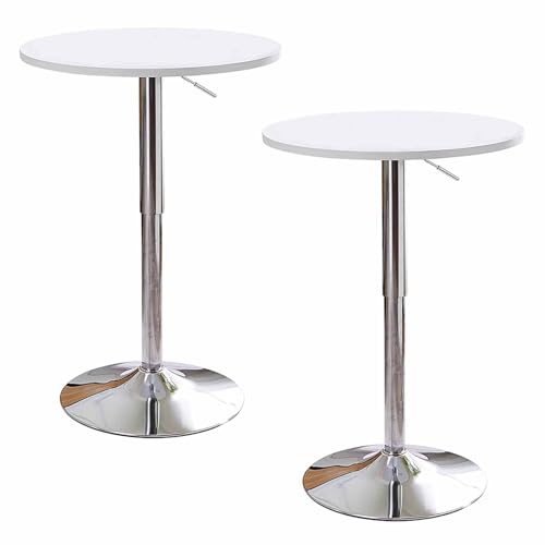 KaBuea Runde Bartische 2er-Set höhenverstellbarer Home Pub Bistro Cafe Schreibtisch mit silbernem Stahlbein und Sockel, 60 cm Tischplatte von KaBuea