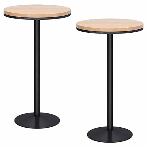 KaBuea Runder Bartisch 2er-Set, 55CM Holzplatte für Cocktailbar Pub Dining Bistro Gestell aus schwarzem Metall (105CM H) von KaBuea