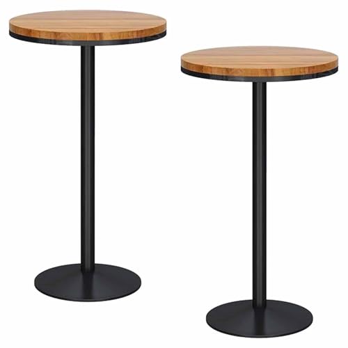 KaBuea Runder Bartisch 2er-Set, 55CM Holzplatte für Cocktailbar Pub Dining Bistro Gestell aus schwarzem Metall (105CM H) von KaBuea