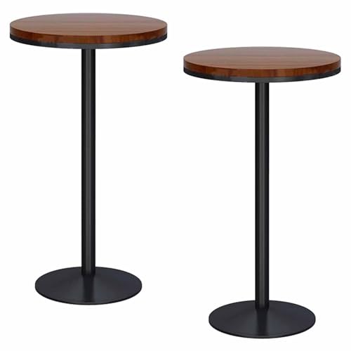 KaBuea Runder Bartisch 2er-Set, 55CM Holzplatte für Cocktailbar Pub Dining Bistro Gestell aus schwarzem Metall (105CM H) von KaBuea