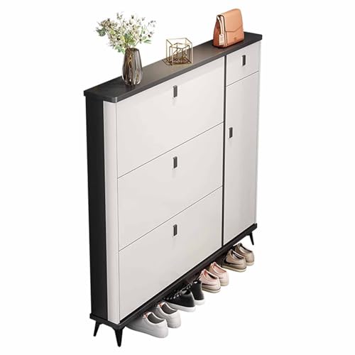KaBuea Weißer Schuhschrank mit 3 Flip-Schubladen und Türen, schmale Schuhe freistehendes Design, laminiertes MDF, Schuhaufbewahrungslösung für den Eingangsbereich KaBuea Weißer Schuhschrank mit 3 Flip-Schubladen und Türen, schmale Schuhe freistehendes Design, laminiertes MDF, Schuhaufbewahrungslösung für den Eingangsbereich von KaBuea