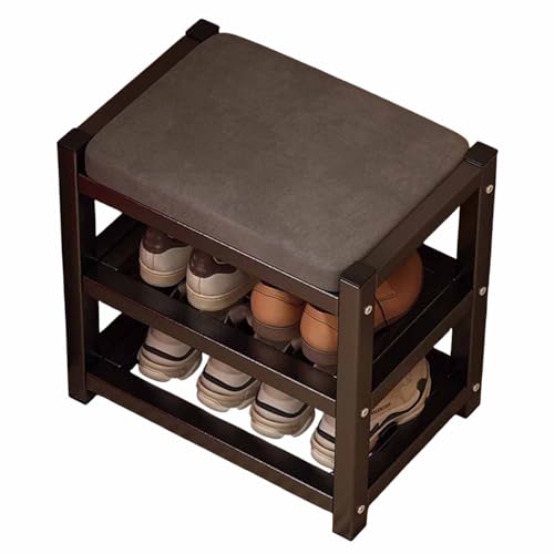 Metall Schuhregal für Eingang, 2 Tier Schuhbank mit Kissen gepolsterte Sitzfläche für Indoor-Eingang Flur Schlafzimmer Wohnzimmer, schwarz von KaBuea