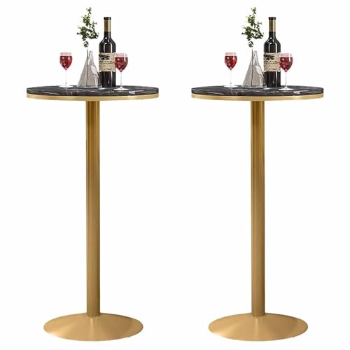 Runder Bartisch 2er-Set, 55CM Platte für Cocktailbar Pub Kaffee Tee Esszimmer Bistro Outdoor Tisch (105CM H) von KaBuea